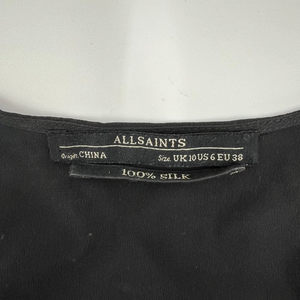All Saints Black Dee Dee Silk Belted Mini Dress | Size 6 - Picture 6 of 8